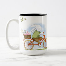 Mug "Felz pascoa" com uma fotografia de um coelho.
