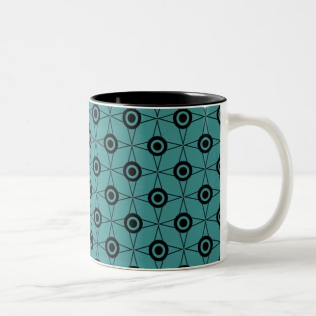 Caneca De Café Em Dois Tons Mug Geométrico de Funk Retro, Teal (Direita)