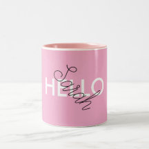 Mug "Hello" rosa personalizado com personalização