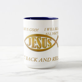 CANECA DE CAFÉ EM DOIS TONS MUG JESUS FISH BLAC INTERIOR DOURADO EMBLEM SOBRE