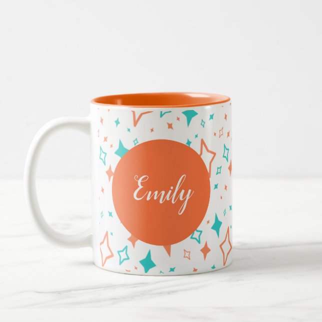 Caneca De Café Em Dois Tons Mug Laranja Personalizado com Estrelas (Esquerda)