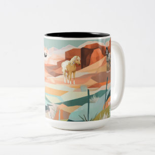 Caneca De Café Em Dois Tons Mug Large com Western Abstrato Scenic