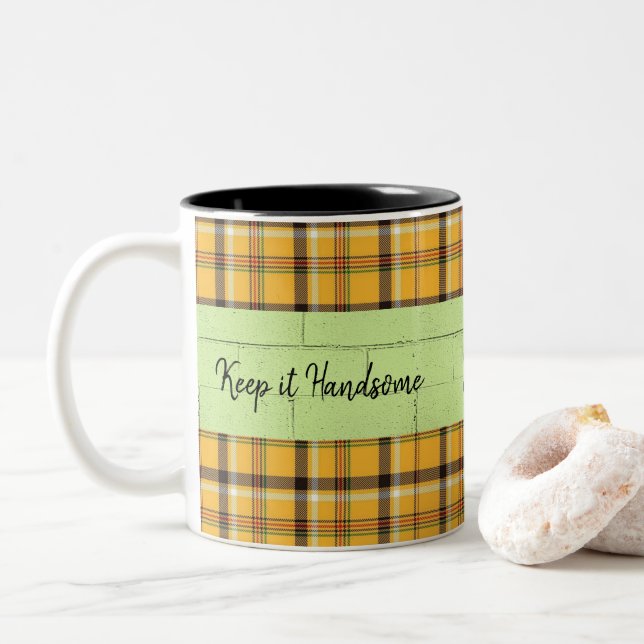 Caneca De Café Em Dois Tons Mug Mantenha-o bem Xadrez (Com Donut)