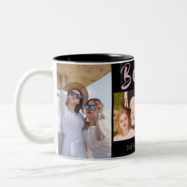 Caneca De Café Em Dois Tons Mug Moderno de Colagem de 4 Fotos BFF (Esquerda)