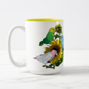 Caneca De Café Em Dois Tons Mug - Pássaros em Nome de Girassol sobre Flor