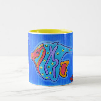 Caneca De Café Em Dois Tons Mug - Peixes Tropicais Vibrantes