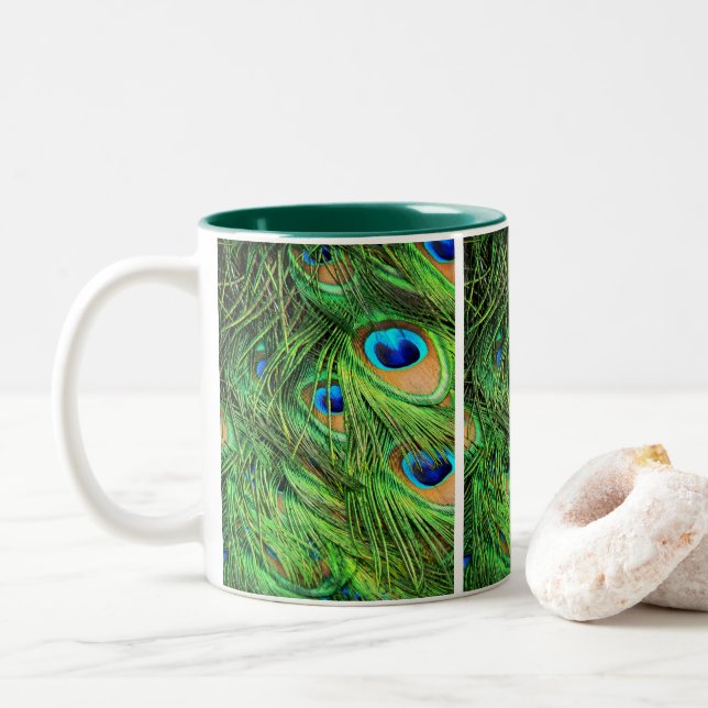 Caneca De Café Em Dois Tons Mug, Penas De Peacock, Mug De Café De Dois Tons (Com Donut)
