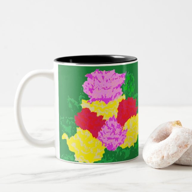 Caneca De Café Em Dois Tons Mug - Rosas (Com Donut)
