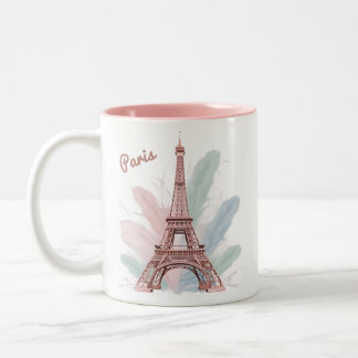 Caneca De Café Em Dois Tons Mug Torre Eiffel Paris com Penas de Pastel
