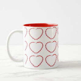 Caneca De Café Em Dois Tons Mug - Três filas de Coração Vermelho Beaded