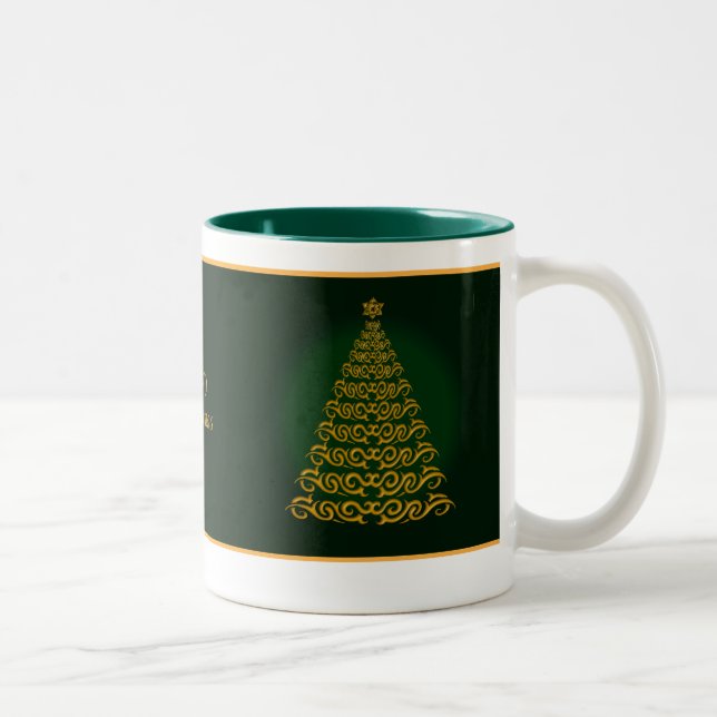 Caneca De Café Em Dois Tons Mug verde de árvore de Natal elegante (Direita)