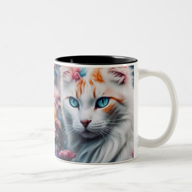 Caneca De Café Em Dois Tons Mugela lindos olhos azuis de gato branco (Direita)