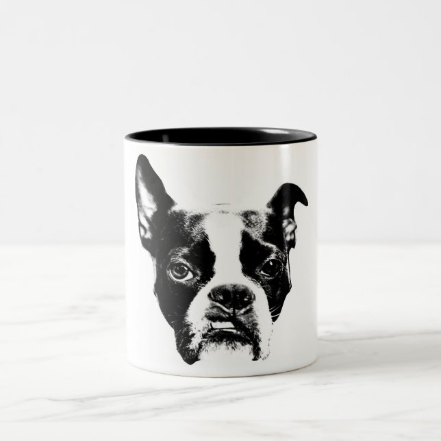 Caneca De Café Em Dois Tons Muggin médio! Atitude de Boston Terrier (Centro)