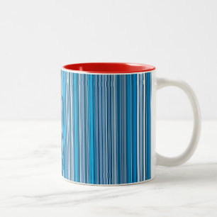 Caneca De Café Em Dois Tons Muitas listras multicoloridas em azul