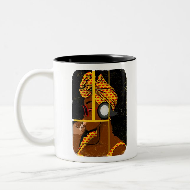 Caneca De Café Em Dois Tons mulher áfrica ouve música (Esquerda)