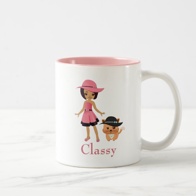 Caneca De Café Em Dois Tons Mulher afro-americana com Cat (Direita)