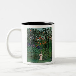 Caneca De Café Em Dois Tons Mulher caminhando em floresta exótica por Henri Ro