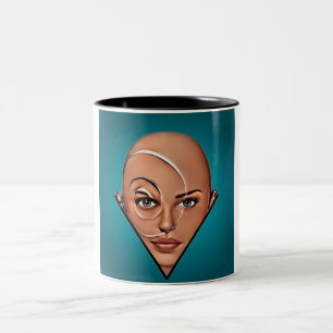 Caneca De Café Em Dois Tons Mulher careca. Arte moderna