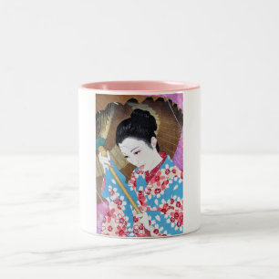 Caneca De Café Em Dois Tons Mulher clássica japonesa oriental legal com