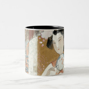 Caneca De Café Em Dois Tons Mulher com gancho de cabelo floral