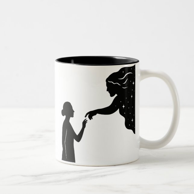 Caneca De Café Em Dois Tons Mulher conectando a Deus e ao Universo (Direita)