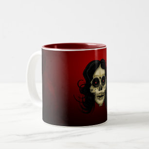 Caneca De Café Em Dois Tons Mulher de Crânio de Açúcar Gótico Rosa Vermelha Di