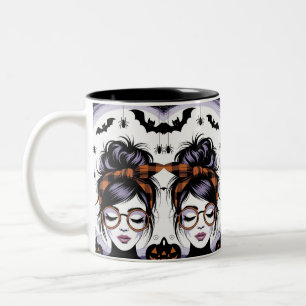 Caneca De Café Em Dois Tons Mulher do Halloween Messy Bun