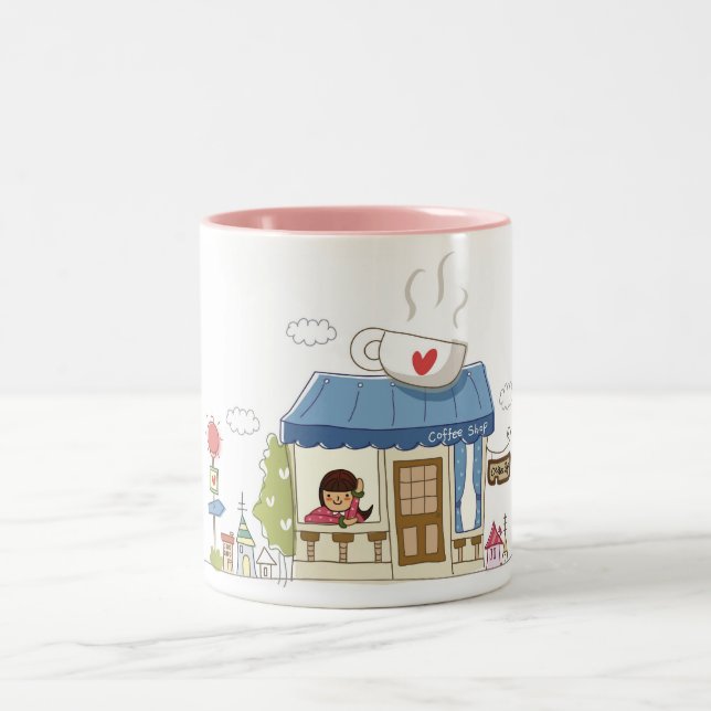 Caneca De Café Em Dois Tons Mulher em uma cafetaria (Centro)