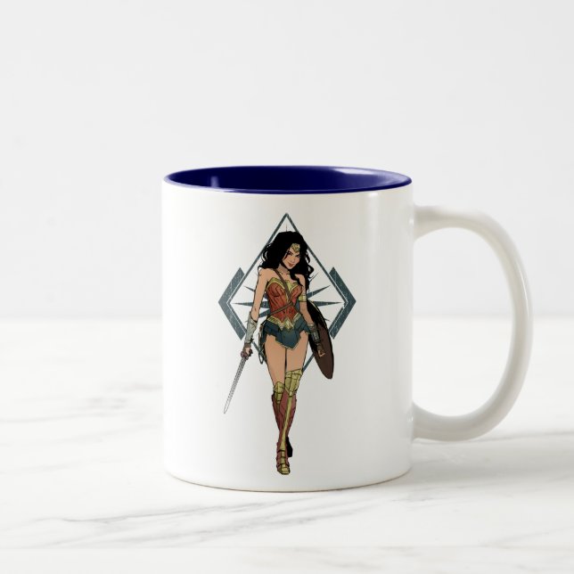 Caneca De Café Em Dois Tons Mulher Maravilha Com Arte Cômica Com Espada (Direita)