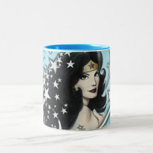 Caneca De Café Em Dois Tons Mulher Maravilha e Estrelas