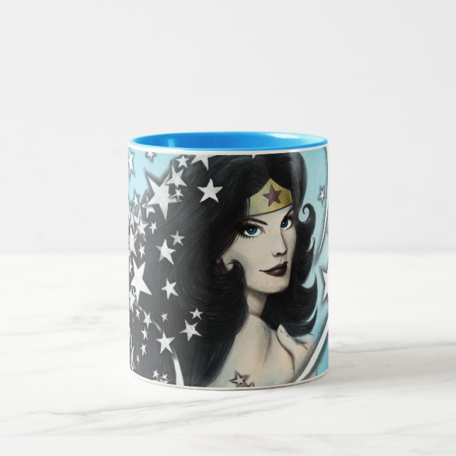 Caneca De Café Em Dois Tons Mulher Maravilha e Estrelas (Centro)
