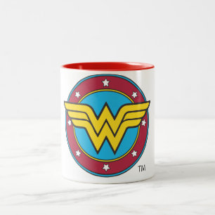 Caneca De Café Em Dois Tons Mulher Maravilha   Logotipo de Círculo e Estrelas