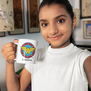 Caneca De Café Em Dois Tons Mulher Maravilha Personalizada   Logotipo de Círc