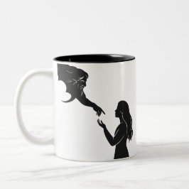 Caneca De Café Em Dois Tons Mulher minimalista conectando-se à Silhouette de D
