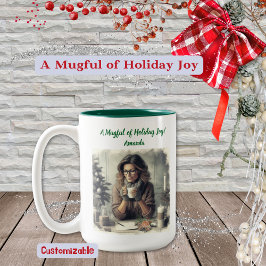 Caneca De Café Em Dois Tons Mulher na Terra Tones antecipando o feriado