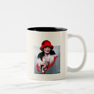 Caneca De Café Em Dois Tons Mulher no Chapéu Vermelho