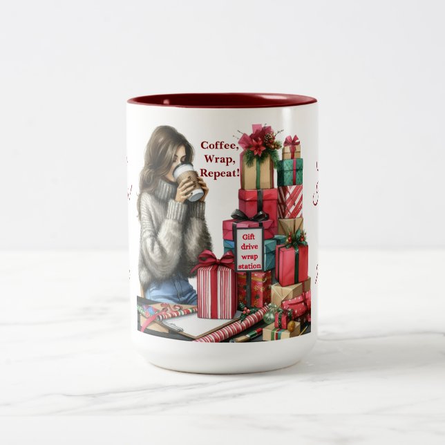Caneca De Café Em Dois Tons Mulher, Presente Enrolando e Esfregando Café (Centro)