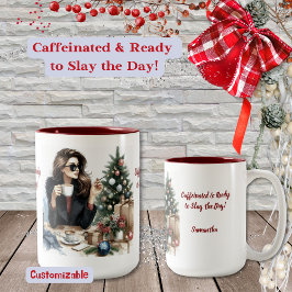 Caneca De Café Em Dois Tons Mulher pronta para passar o feriado, Watercolor