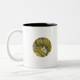 Caneca De Café Em Dois Tons Mulher psicodélica em arte linear vintage colorida