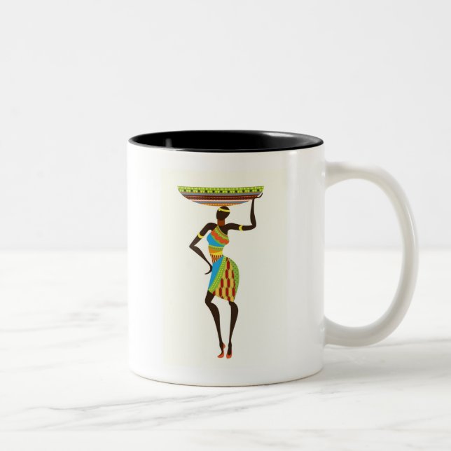 Caneca De Café Em Dois Tons Mulher Tribal Africana com arte tribal cesta (Direita)