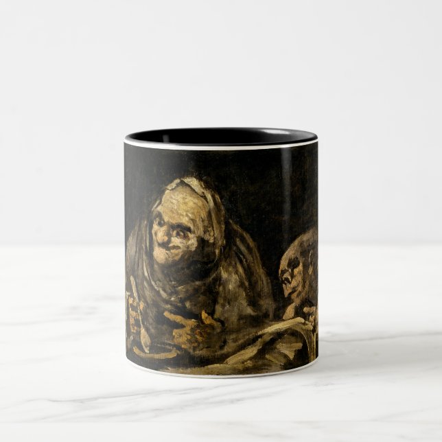 Caneca De Café Em Dois Tons Mulher Velha com Esqueleto (Morte) (Francisco Goya (Centro)