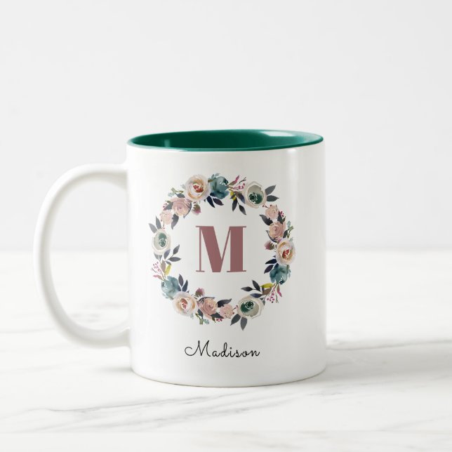 Caneca De Café Em Dois Tons Mulheres de Nome de Monograma Personalizado Modern (Esquerda)
