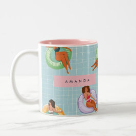 Caneca De Café Em Dois Tons Mulheres de Verão Personalizadas Relaxando em Flux