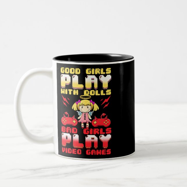 Caneca De Café Em Dois Tons Mulheres meninas boas brincam com bonecas garotas  (Esquerda)