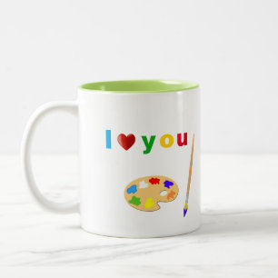 Caneca De Café Em Dois Tons Multicolorido Artístico Texto & Ícones de Arte em 