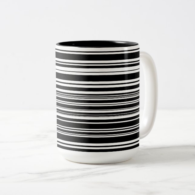 Caneca De Café Em Dois Tons Multidões de Listras Pretas e Brancas Desiguais (Frente Esquerda)