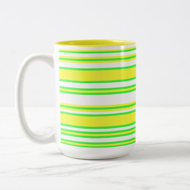 Caneca De Café Em Dois Tons Multifaixa Horizontal Verde Amarela (Esquerda)