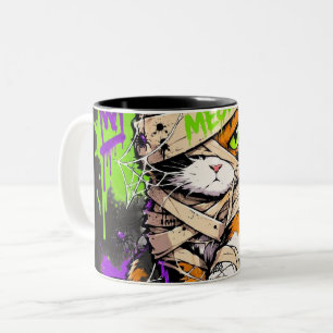 Caneca De Café Em Dois Tons Múmia Gato Calico Halloween