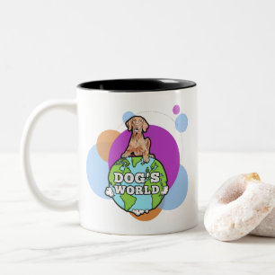 Caneca De Café Em Dois Tons Mundo de Cães com Círculos
