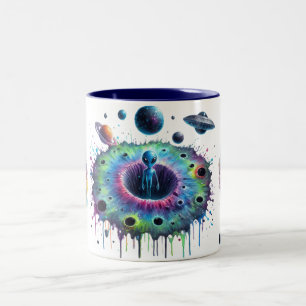 Caneca De Café Em Dois Tons Mundos Alienígenas Cósmicos